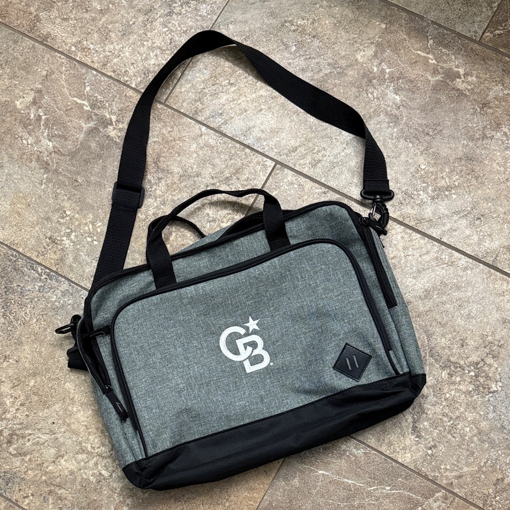 Gray and Black Laptop Bag with Adjustable Strap and Coldwell Banker Logo